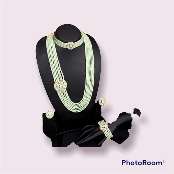 Lavish Cubic Zirconia and Pearl Gold Plated Layered Necklace Set For Women - Picture 4 of 7